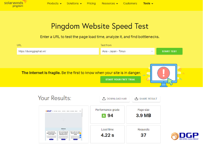 Pingdom đo tốc độ Website