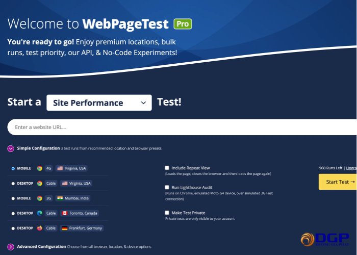 Test tốc độ web với WebPagetest