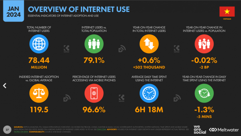 Tình hình người dùng sử dụng Internet tại Việt Nam 2024