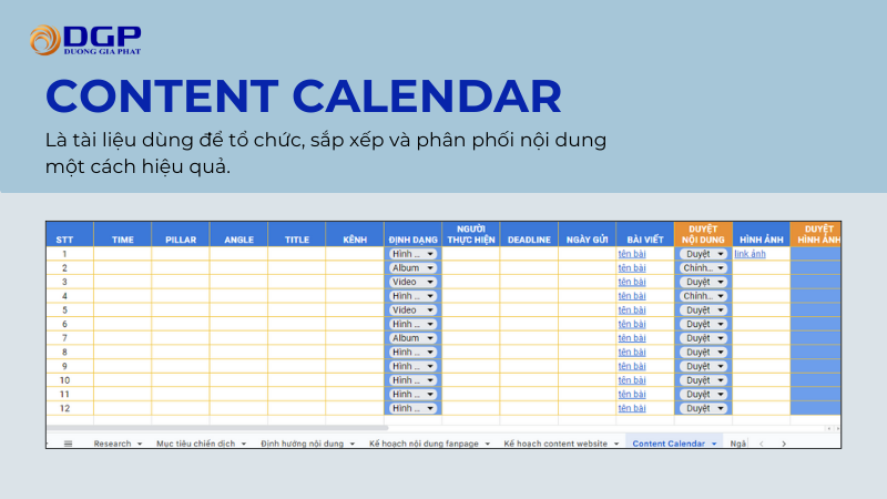 Mẫu Content Calendar