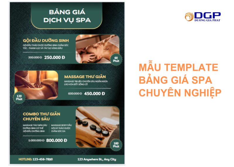 Mẫu template bảng giá spa chuyên nghiệp