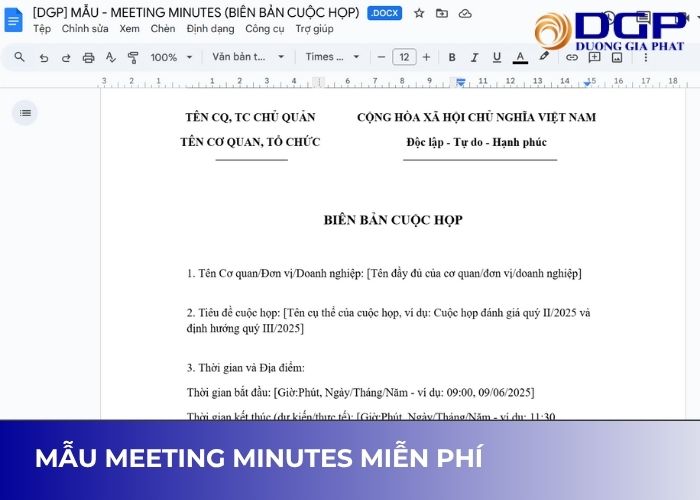 Mẫu biển bản cuộc họp miễn phí Mẫu biển bản cuộc họp miễn phí