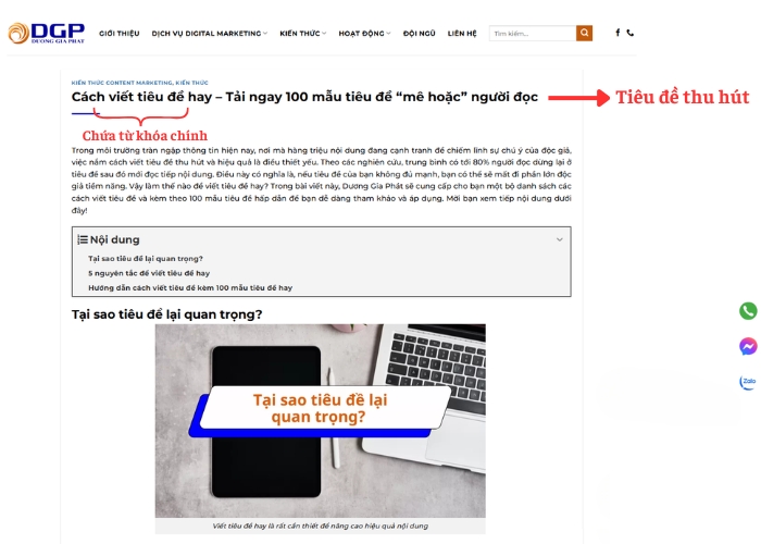 Viết tiêu đề thu hút & chứa từ khóa chính
