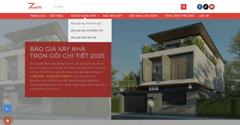 Danh mục dịch vụ rõ ràng, giúp khách hàng dễ tìm thông tin