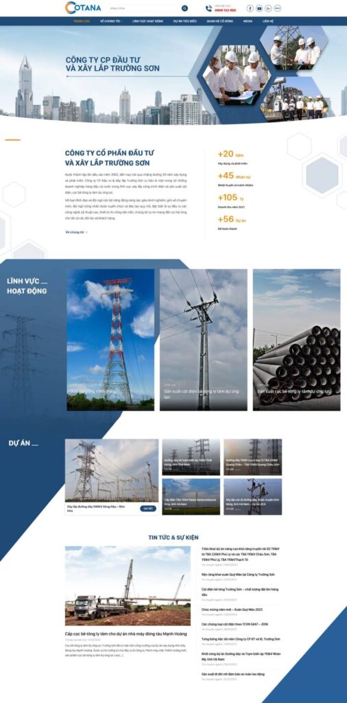 Thiết kế Website ngành xây dưng với giao diện hiện đại, màu sắc tin cậy, hình ảnh sắc nét, bố cục rõ ràng.