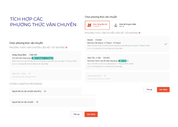 Tích hợp các phương thức vận chuyển