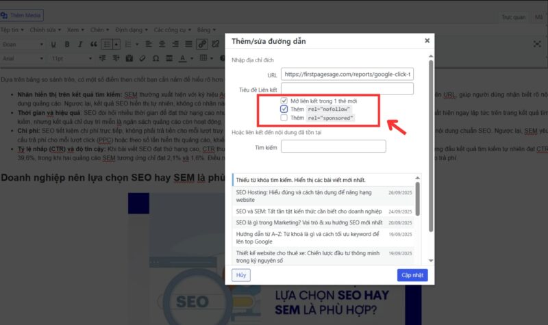 Thêm tùy chọn nâng cao