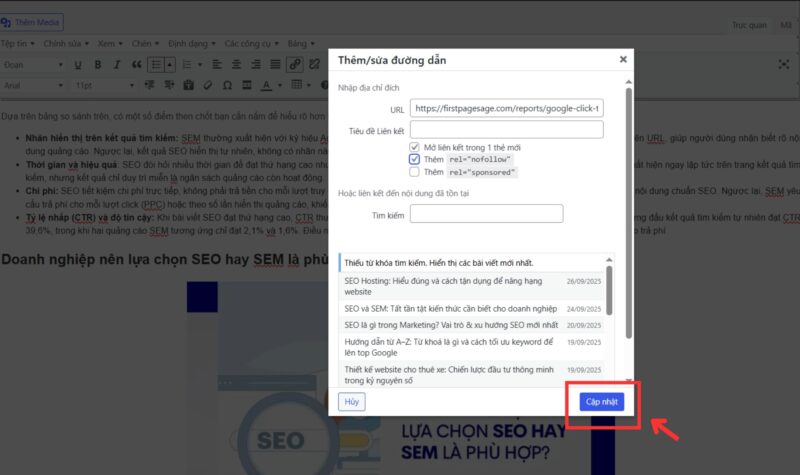 Nhấn Cập nhật (Update)