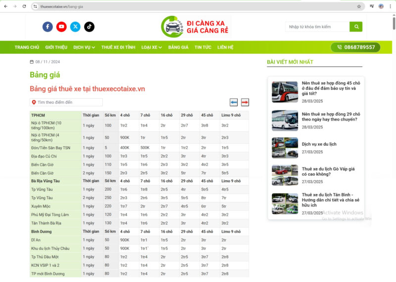 Bảng giá & hợp đồng