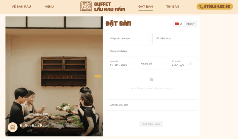 Tính năng đặt bàn trực tuyến trên website nhà hàng giúp tăng trải nghiệm khách hàng và tăng doanh thu.