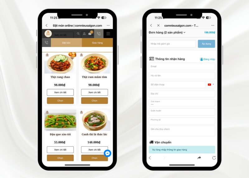 Tối ưu tính năng đặt và giao đồ ăn online bằng điện thoại di động, giúp website nhà hàng mở rộng doanh thu và phục vụ khách tiện lợi hơn.